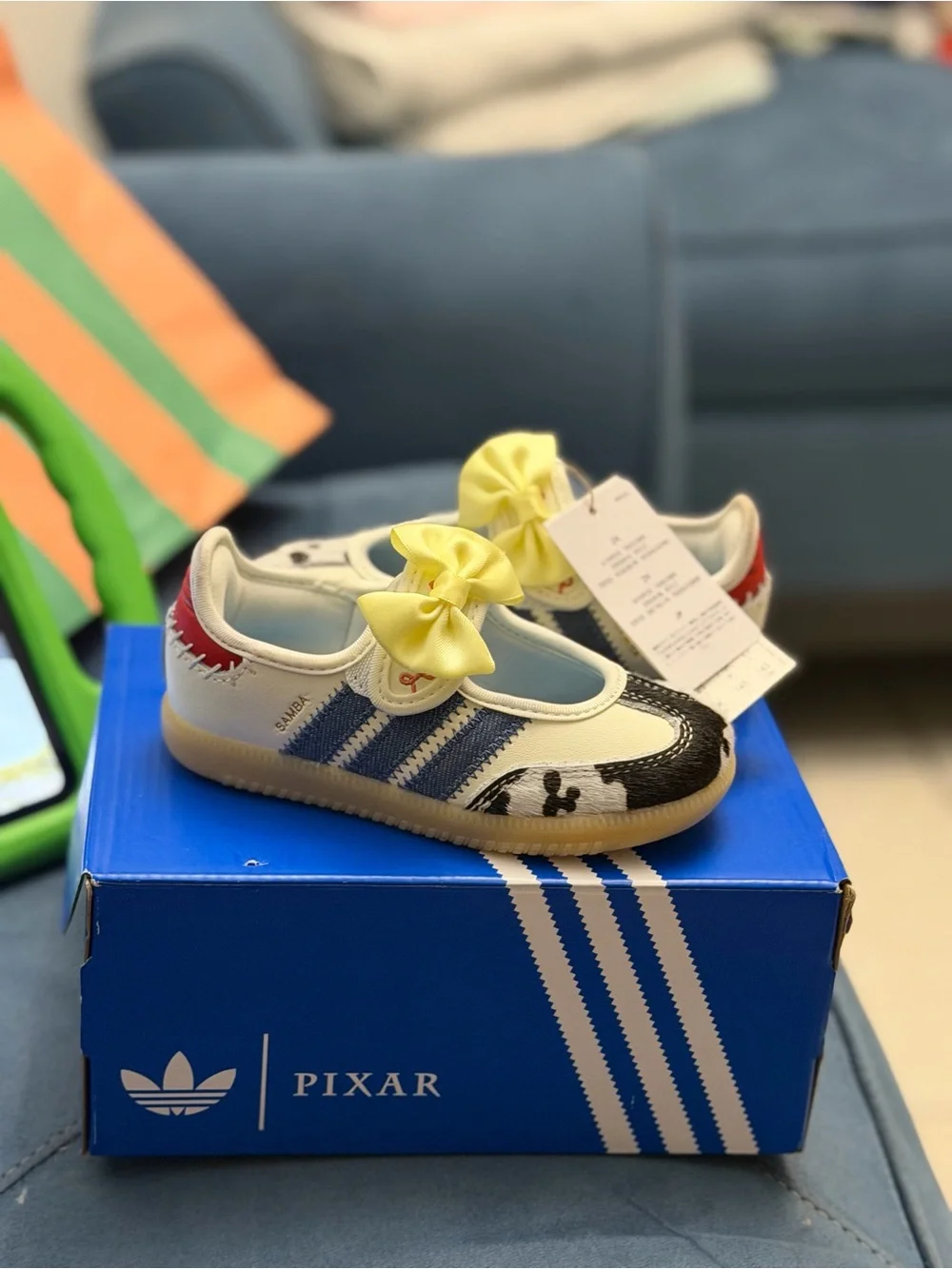 adidas Kids Toy Story Jessie Shoes in White, Black & Yellow Bow